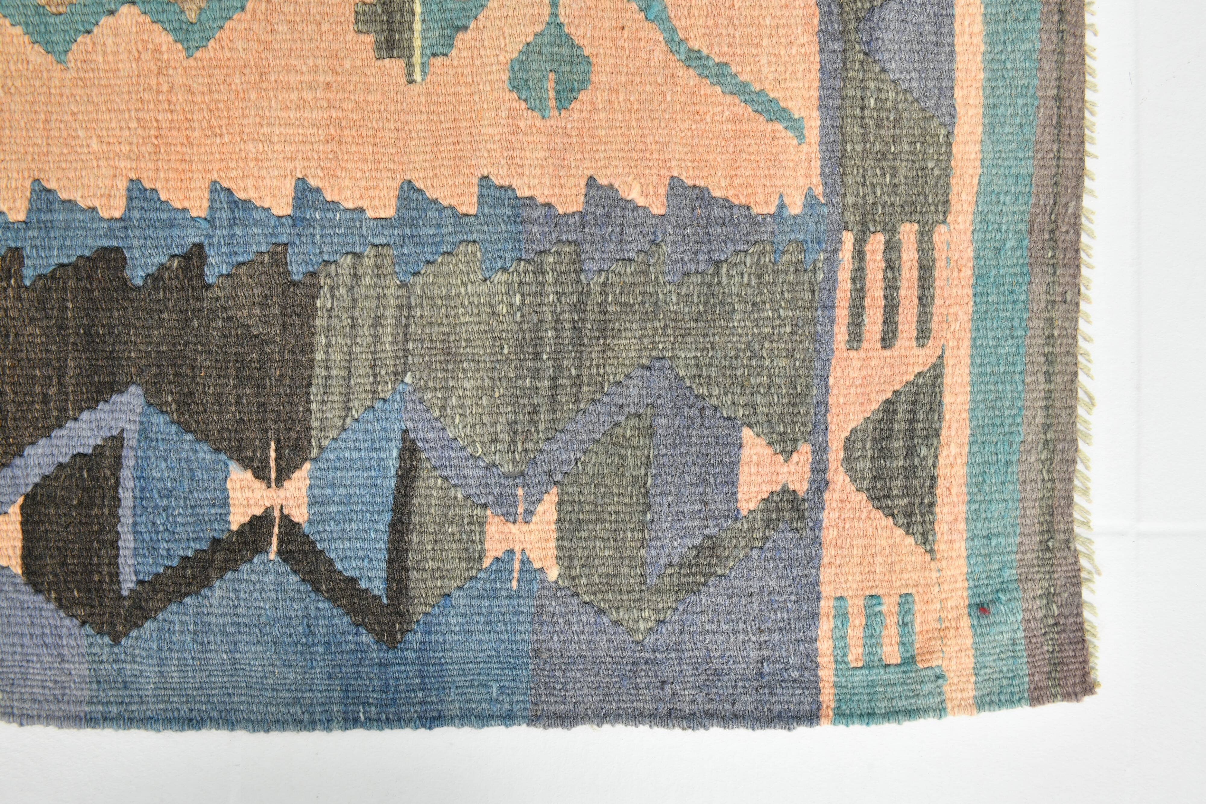 6x10 Peach & Navy Blue Turkish Kilim Rug, 168x296Cm