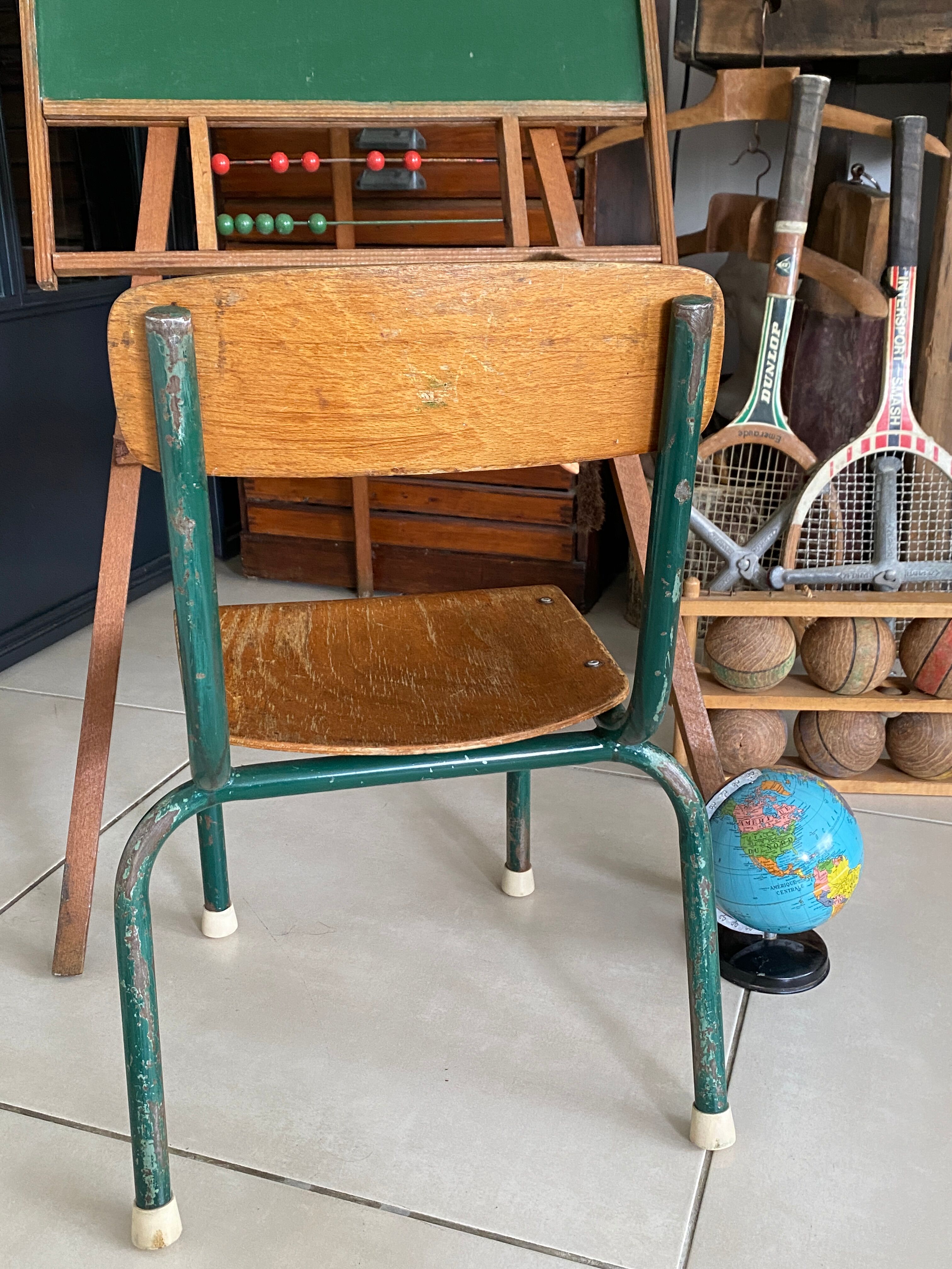 Old children's school chair wood and metal