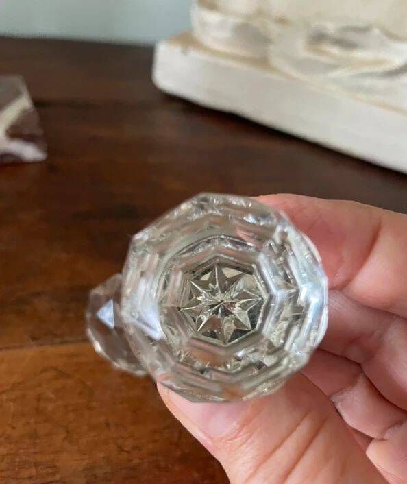 Pair of antique faceted cut crystal handles
