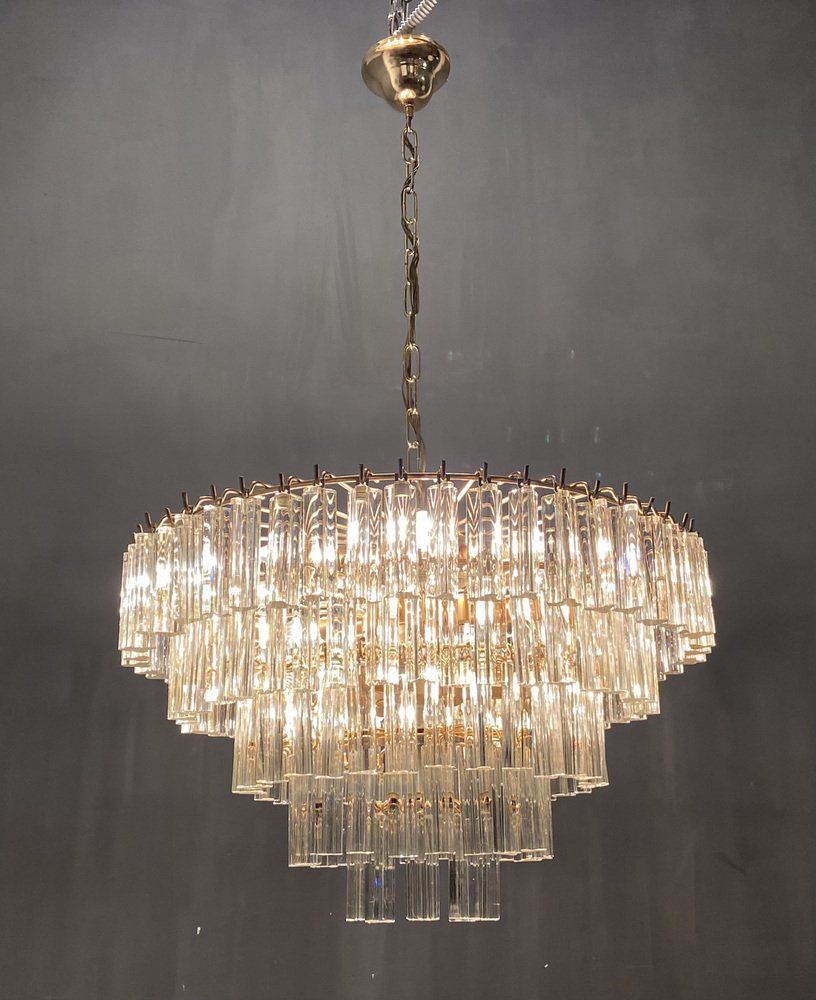 Italian murano glass prism triedri chandelier from venini