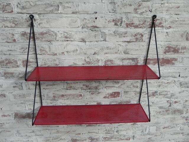Steel wall rack with 2 shelves by Tjerk Reijenga perforated for Pilastro