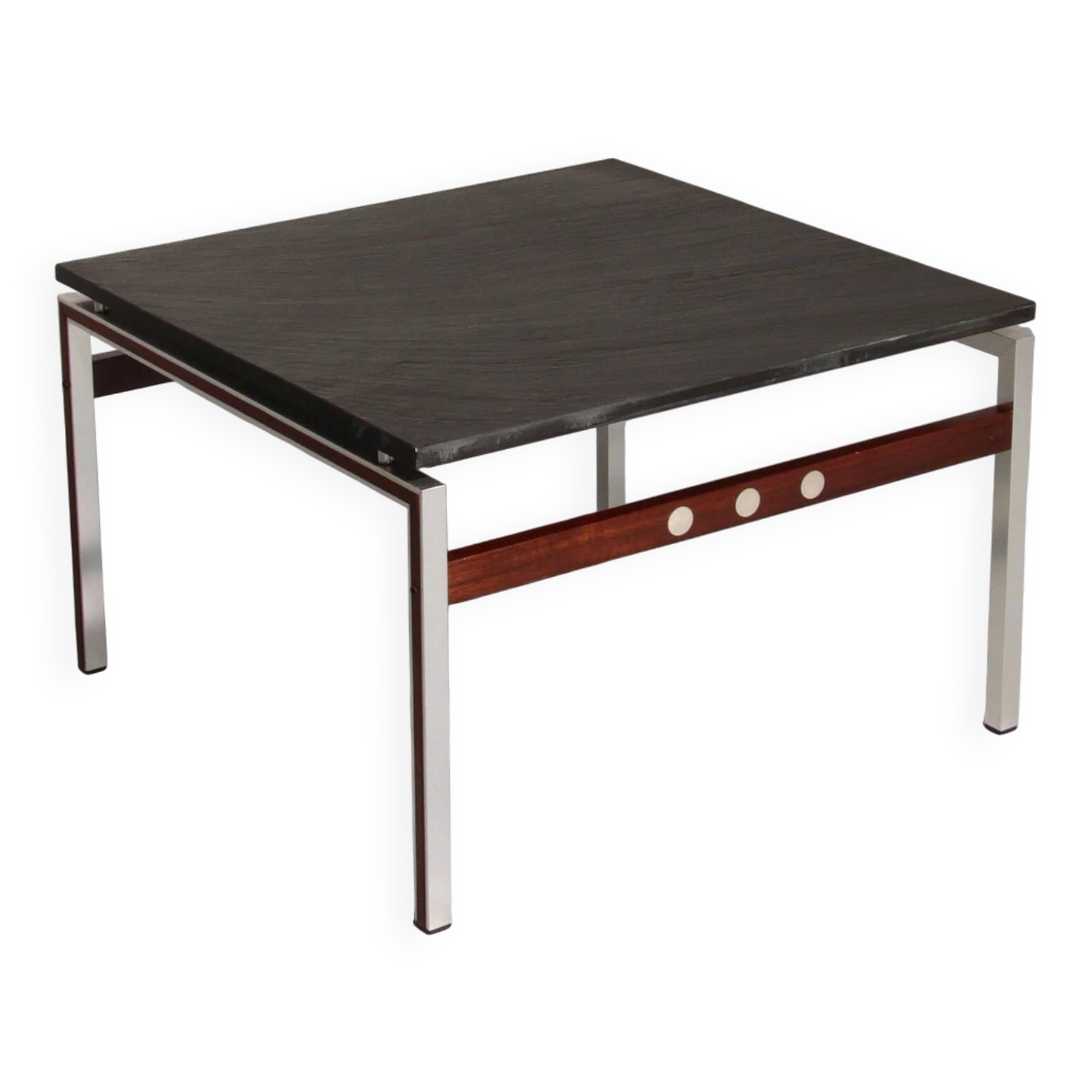 Table basse en ardoise, chrome et bois, 1970 Danemark