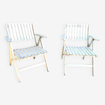 Pair of vintage folding garden armchairs