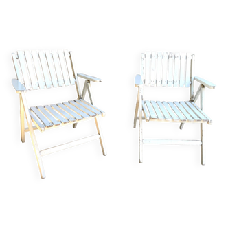 Pair of vintage folding garden armchairs