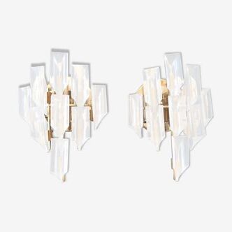 Pair of Venini sconces 1970 golden structure