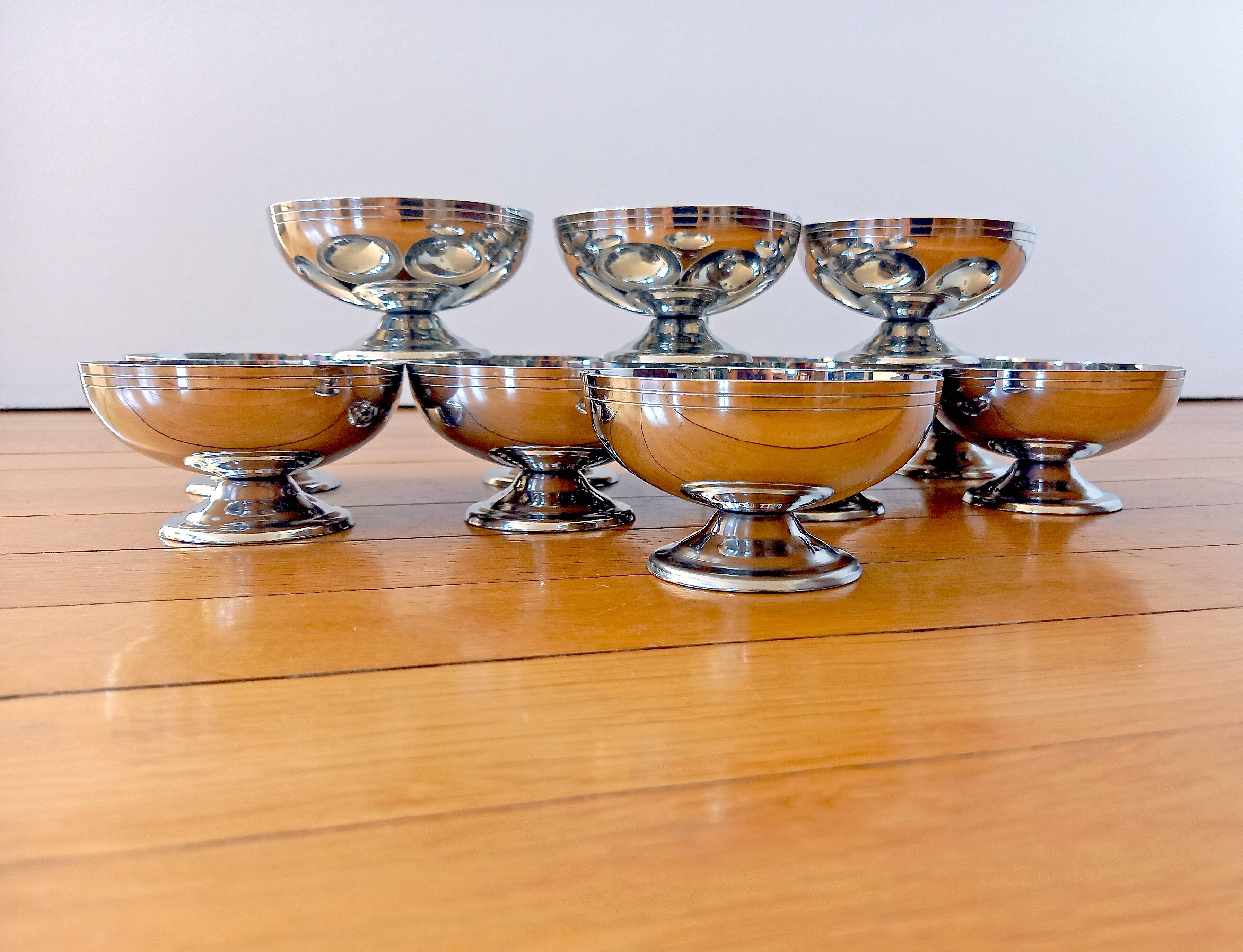 12 Vintage LETANG REMY Ice Cream Cups/Dessert Cups 18/10 Stainless Steel