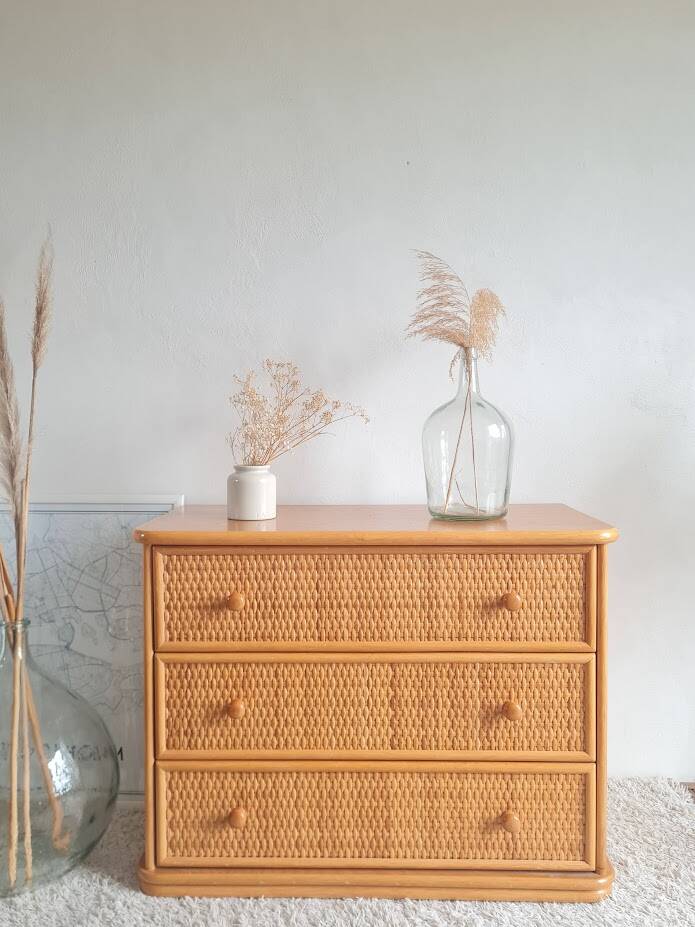 Vintage rattan chest of drawers