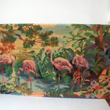 Old canvas tapestry made from a group of pink flamingos 102 cm vintage decoration 1970