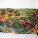 Ancienne tapisserie canevas fait groupe de flamands roses 102 cm déco vintage 1970