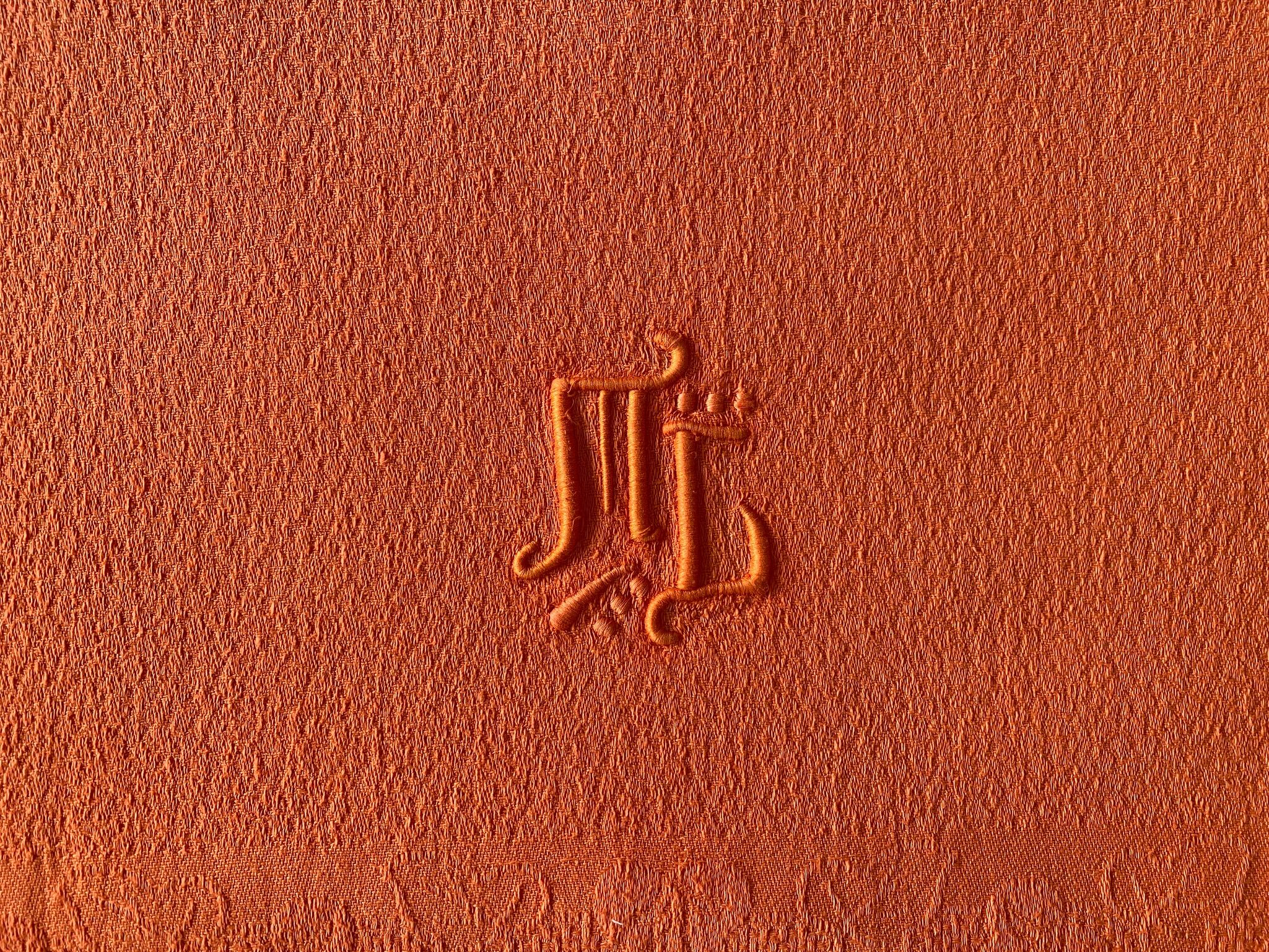 Damask tablecloth shade mandarin orange monogrammed ML - 150x200 cm - cotton