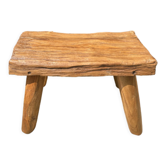 Table d'appoint ou tabouret en teck blond quadripode H:30 L43 l27