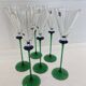 A Set of 6 Hand-blown Emerald Green Cobalt Blue Stem Champagne Flutes Art
