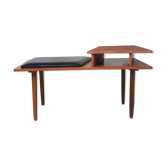 Vtg Mid Century Teak Vinyl Hallway Telephone Chair Table Bench Stool Danish 70s