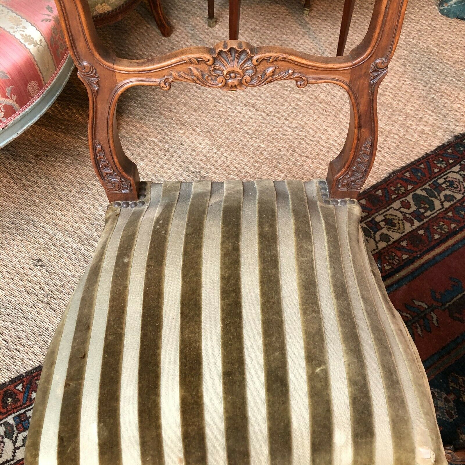 Pair of wooden chairs in Louis XV style Dufin 19th century stamp