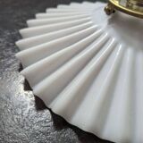 Ancienne suspension baladeuse en opaline plissée/drapée blanche Art déco 1930 Ø 24 cm