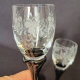 Set de 6 verres à liqueur bicolores à pied en verre gravé