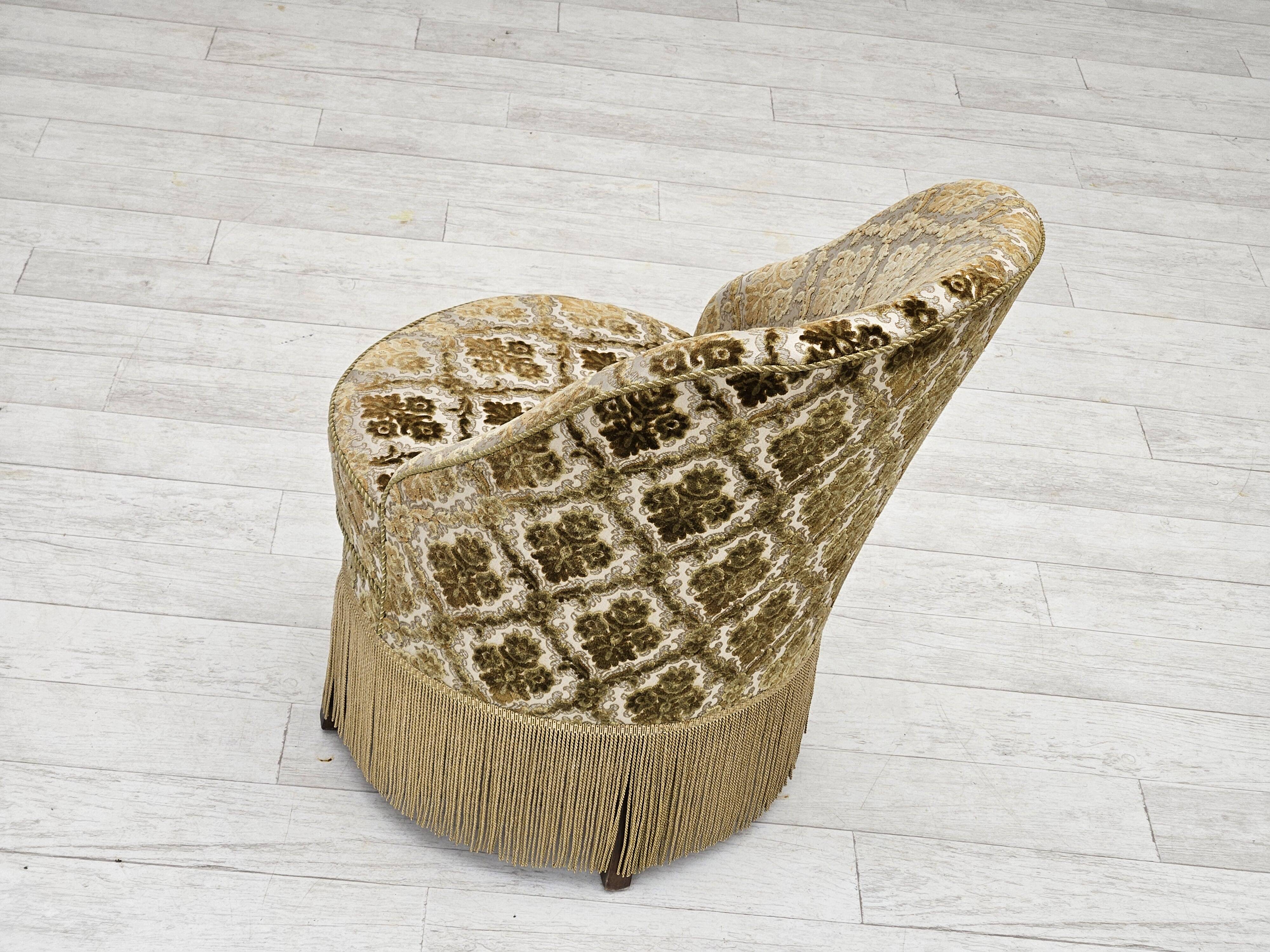 1950s, Danish easy chair, furniture velour, ash wood legs.