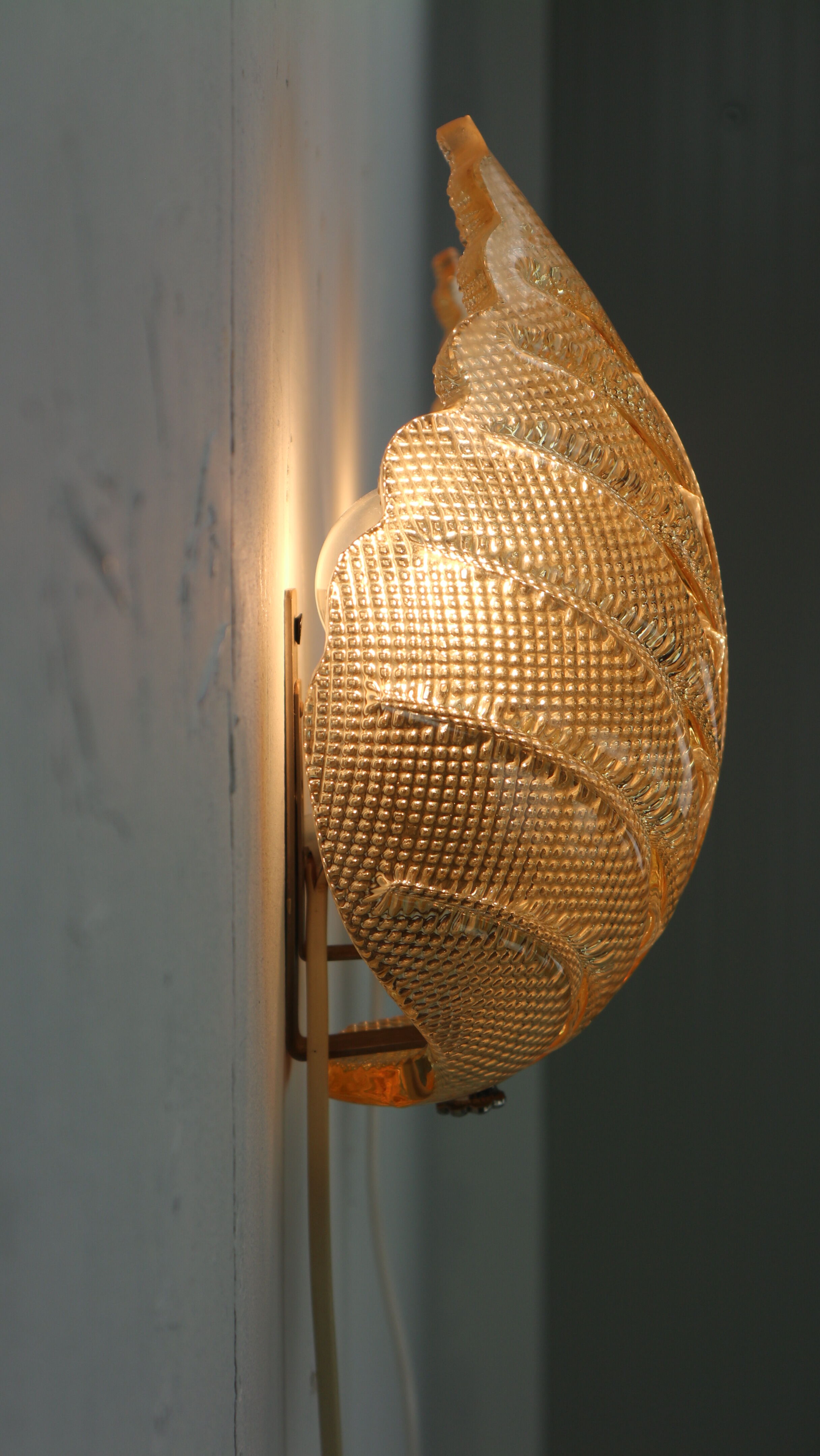 Set of 2 swedish leaf shaped wall sconces Fritz Kurz  for Orrefors, 1960s