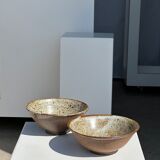 Duo of ceramic bowls interior glazed exterior matt raw earth