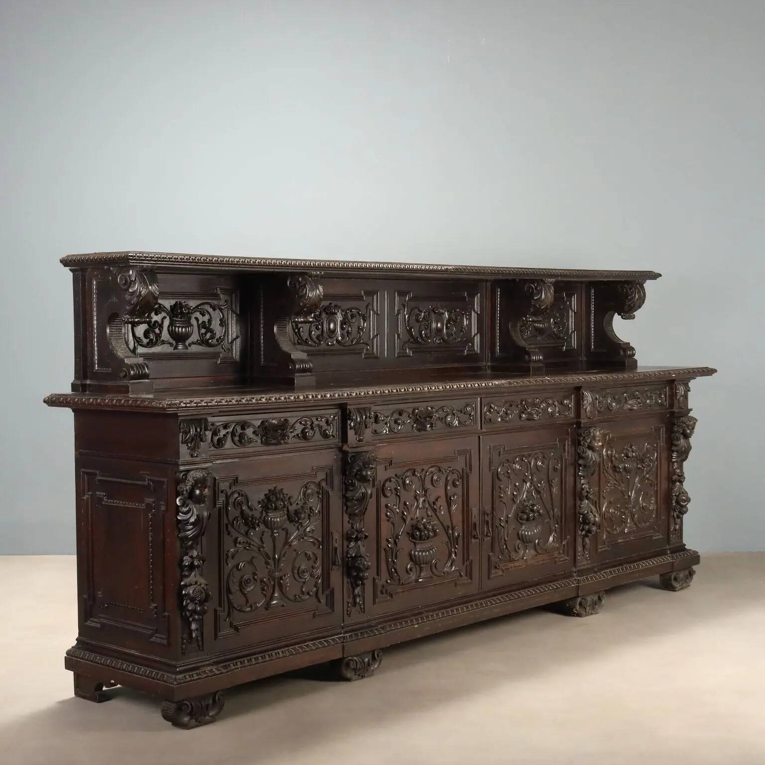 Antique neo-Renaissance walnut buffet, Italy, 19th century
