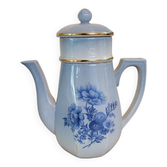 Théière porcelaine bleue aluminite frugier Limoges vintage