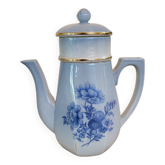Blue aluminite porcelain teapot frugier Limoges vintage