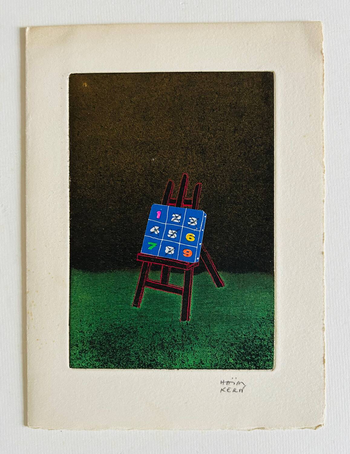 Œuvre Collage Le Chevalet d'Haim Kern. Signature.