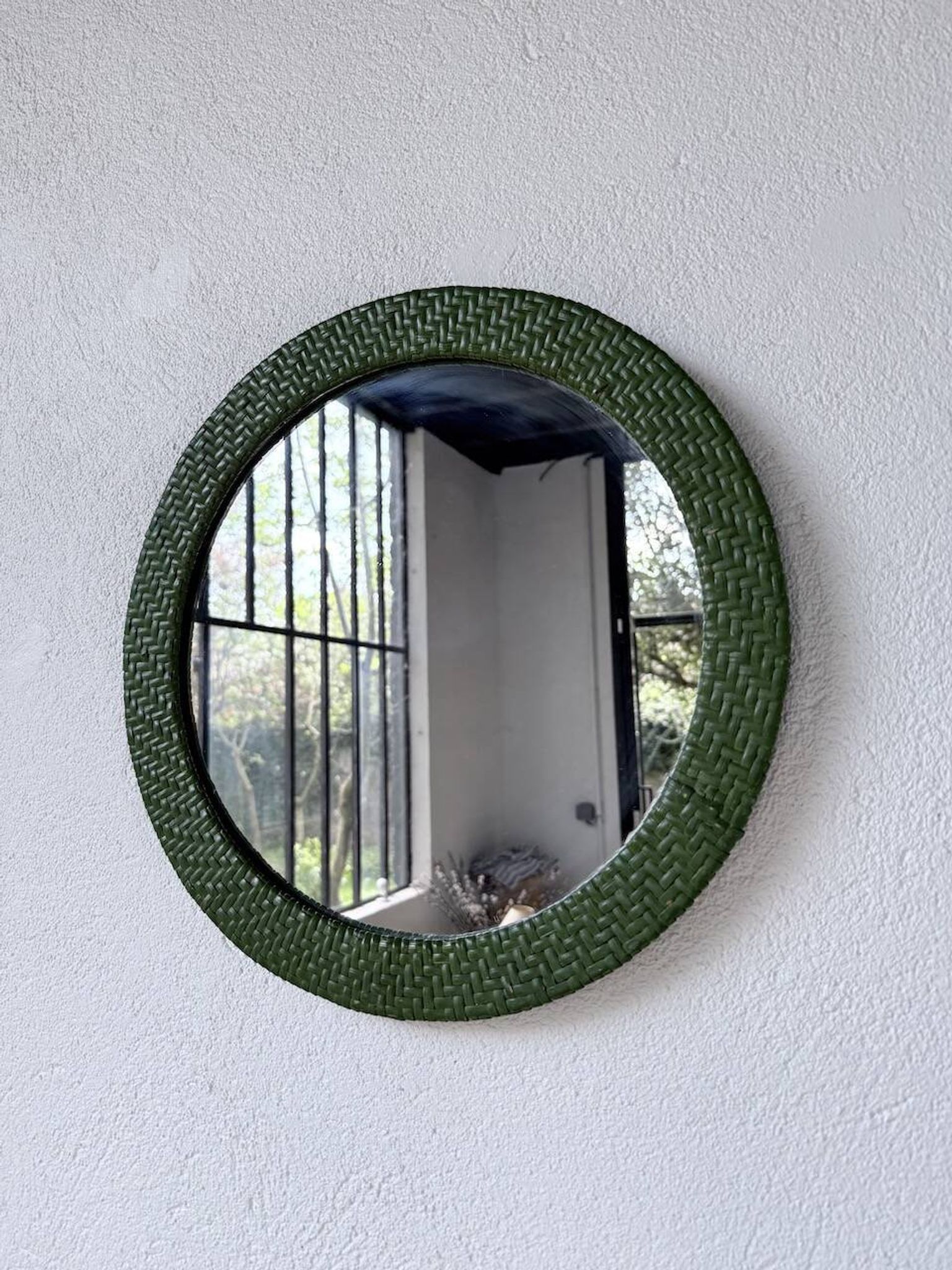Woven wicker round mirror 1960