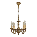 Lustre à 5 lumières en bronze de qualité française du milieu du siècle, avec détails de fleurs 5399