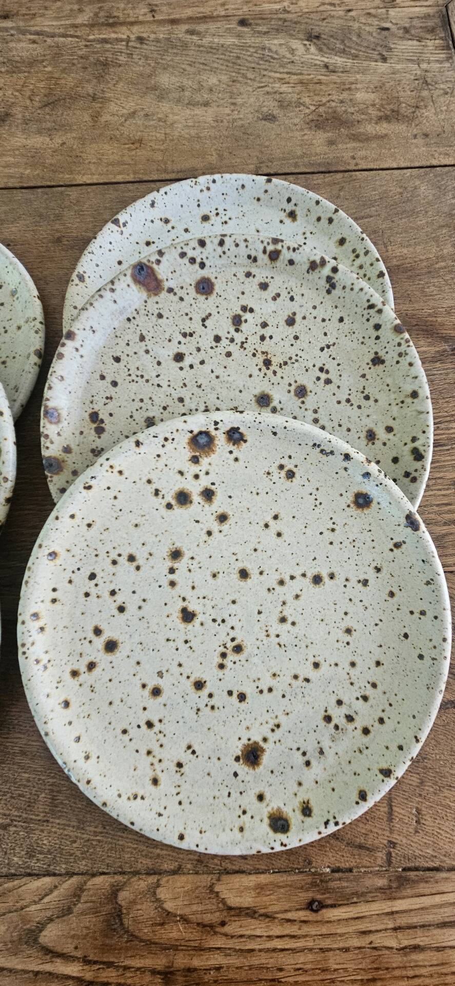 6 signed Tiffoche vintage pyrite glazed stoneware plates