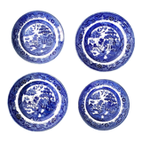 Set of 2 plates 22.50cm and 2 plates 19.50cm JT&S Crown Pottery Longton warranted willow pattern