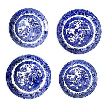 Set 2 assiettes 22.50cm et 2 assiettes 19.50cm JT&S Crown Pottery Longton warranted motif saule