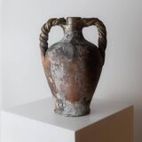 18th-century antique terracotta amphora, Italian ceramic with twisted handles.