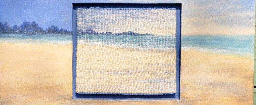 Mixed media painting signed Mireille Veauvy – acrylic and integrated tapestry