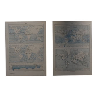 Lithographies originales sur la mer (salinité, marées, températures et isothermes)