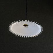 Suspension in white opaline crenellated edges with new cable and new brass socket