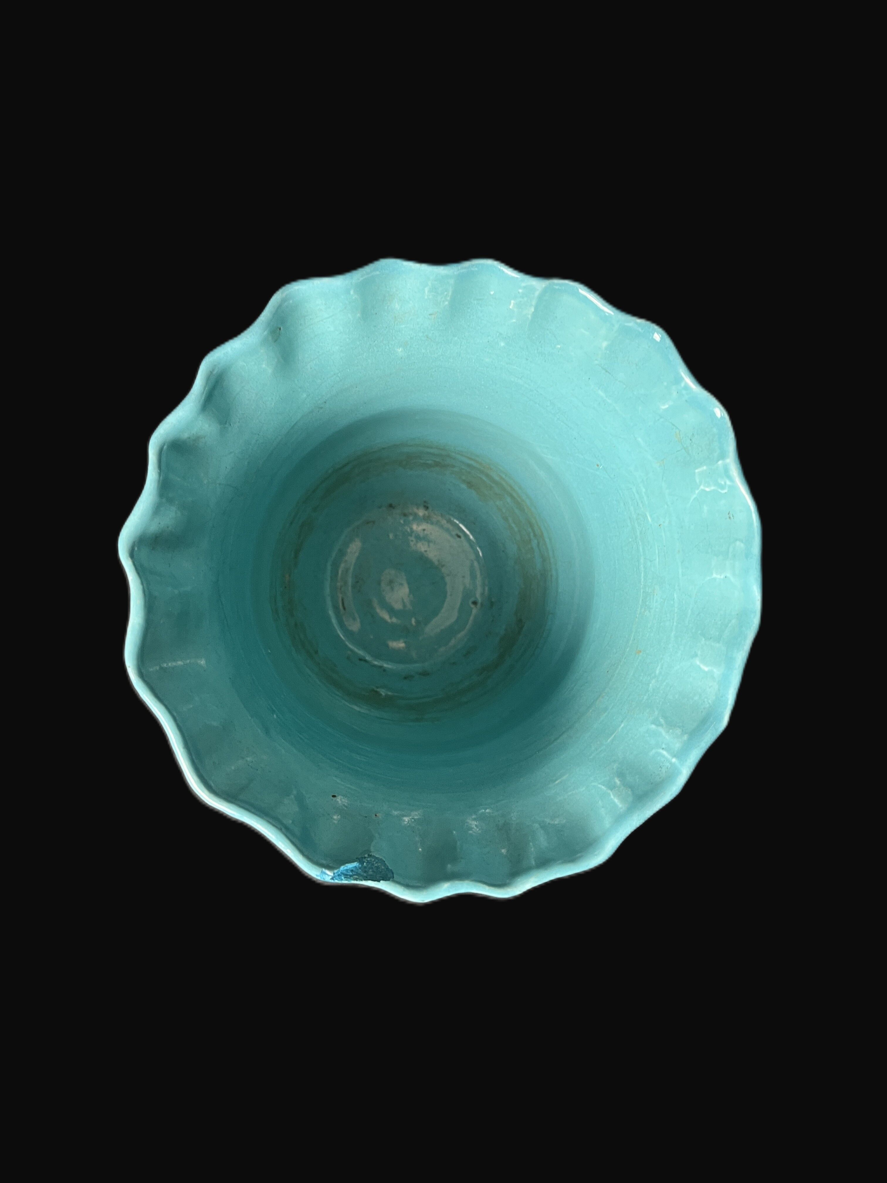 Turquoise ceramic cache pot signed Yvon Roy circa 1950