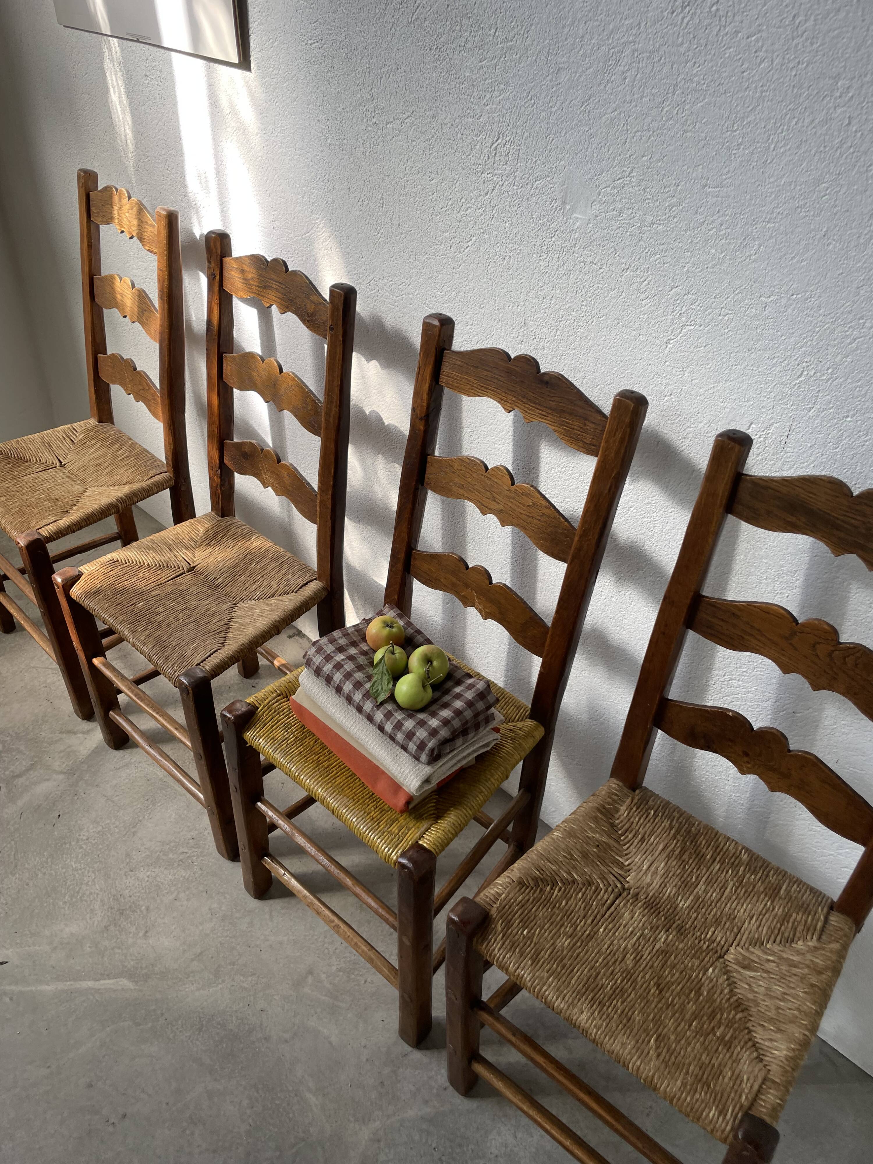 Rustic handcrafted oak chairs 1900