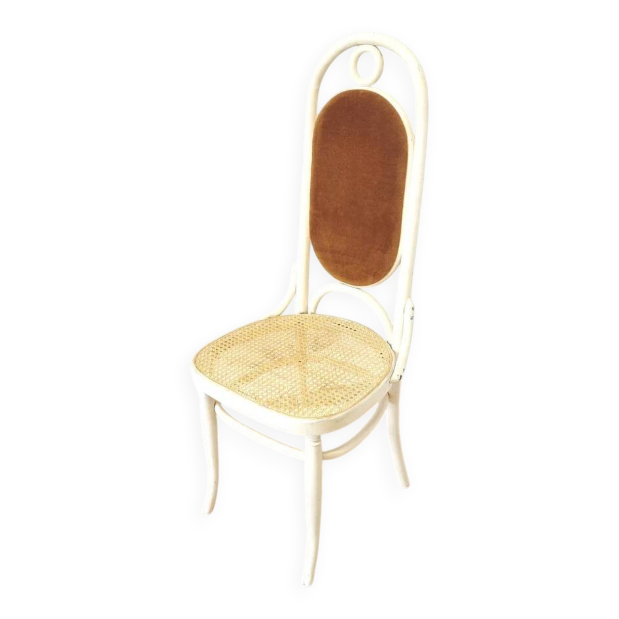 Vintage Thonet Bentwood Dining Chair: Cane Seat, Yellow Fabric Back