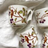 5 tasses à café en porcelaine ancienne décor d'oiseaux