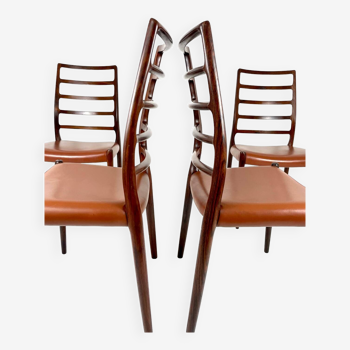 Ensemble de 6 chaises Niels Møller modèle n°82 en palissandre et cuir