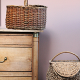 Large unique old French basket in rattan with handmade compartments of artisanal manufacture