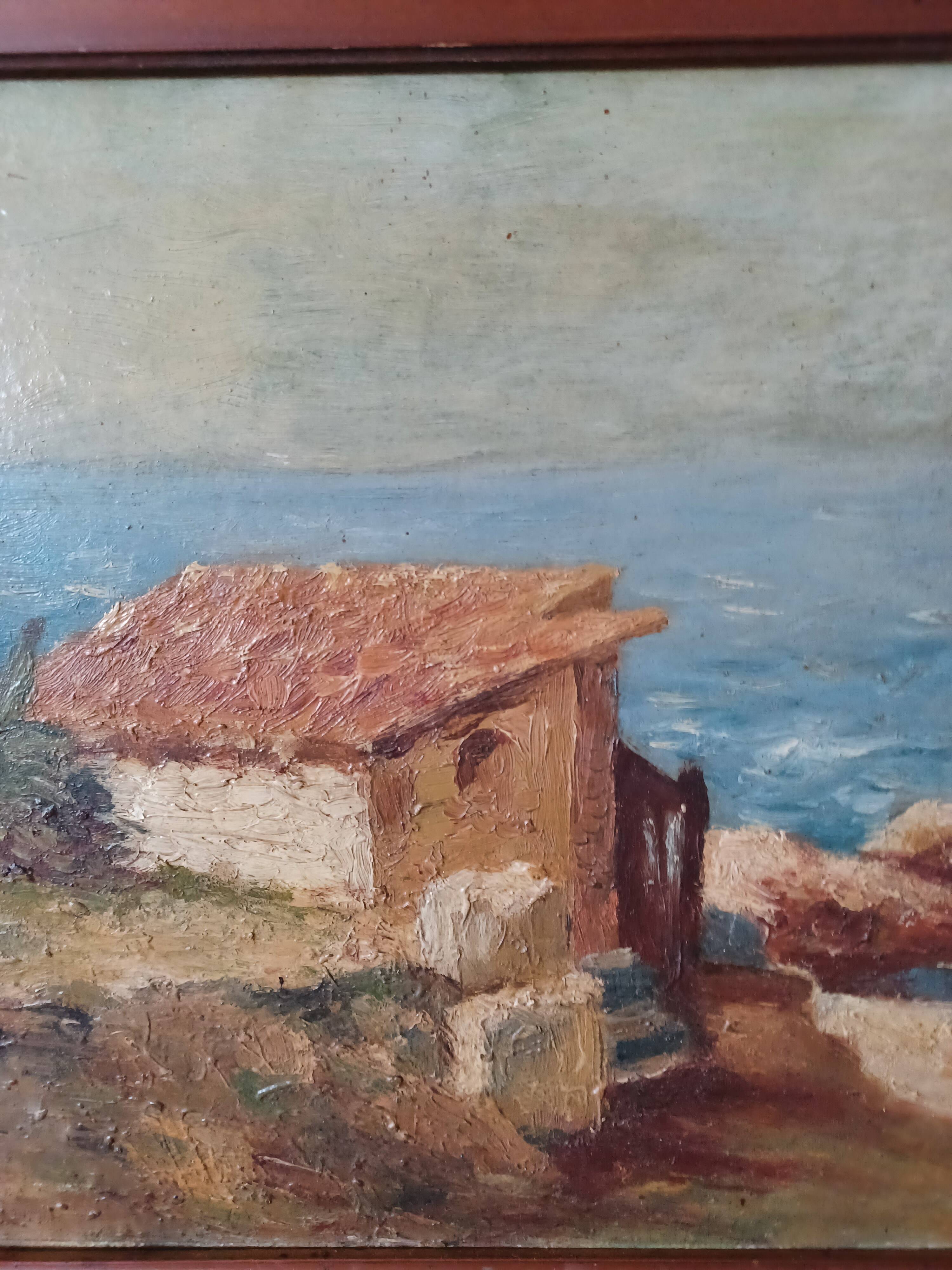 Painting Cabin by the beach signed
