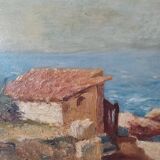 Tableau peinture Cabanon au bord de plage signé