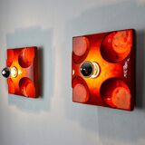 Pair of Fat Lava wall lamps by Hustadt Leuchten, Red ceramic, Germany, 1960