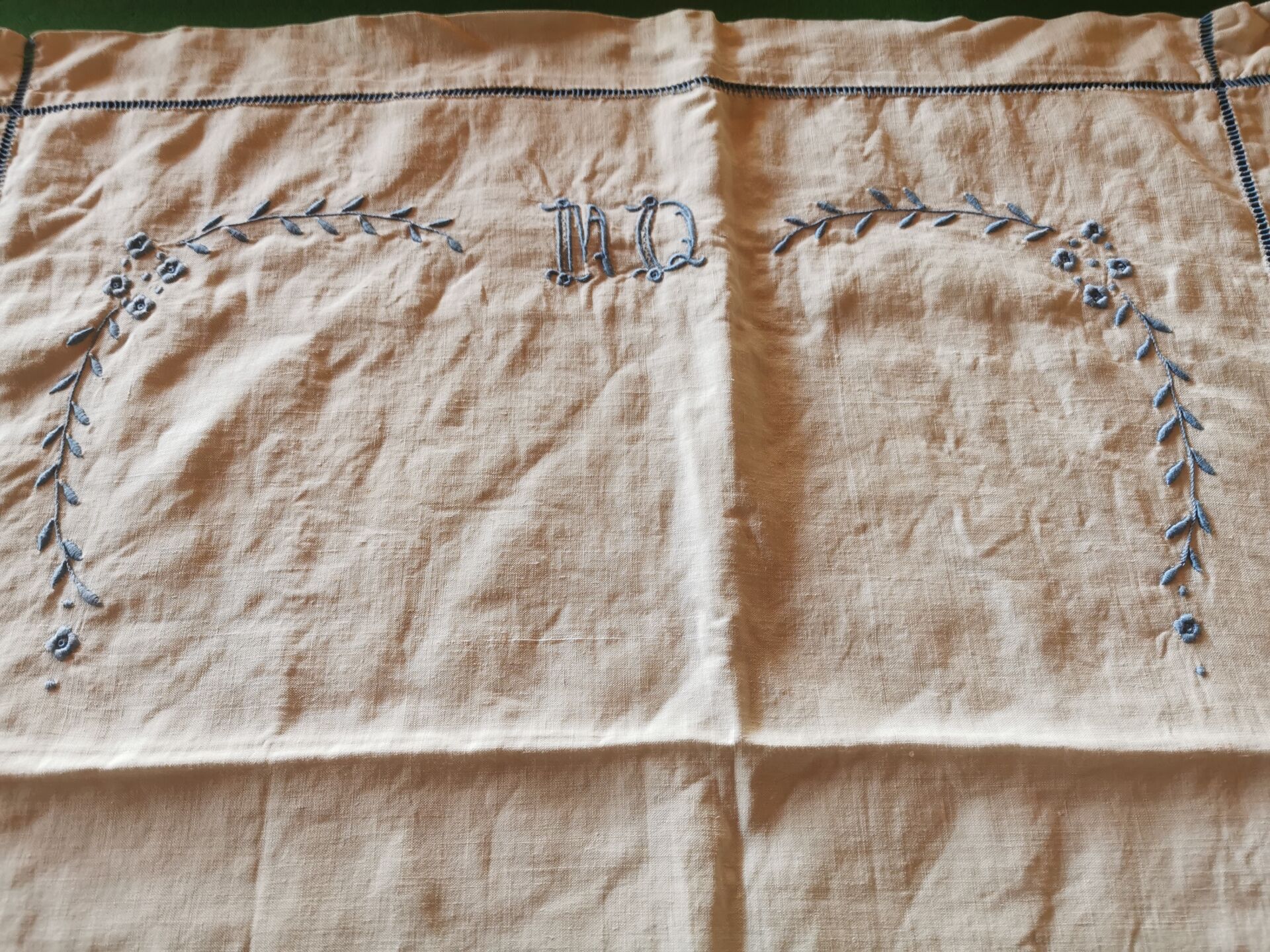 Pair of antique linen pillowcases with monogram