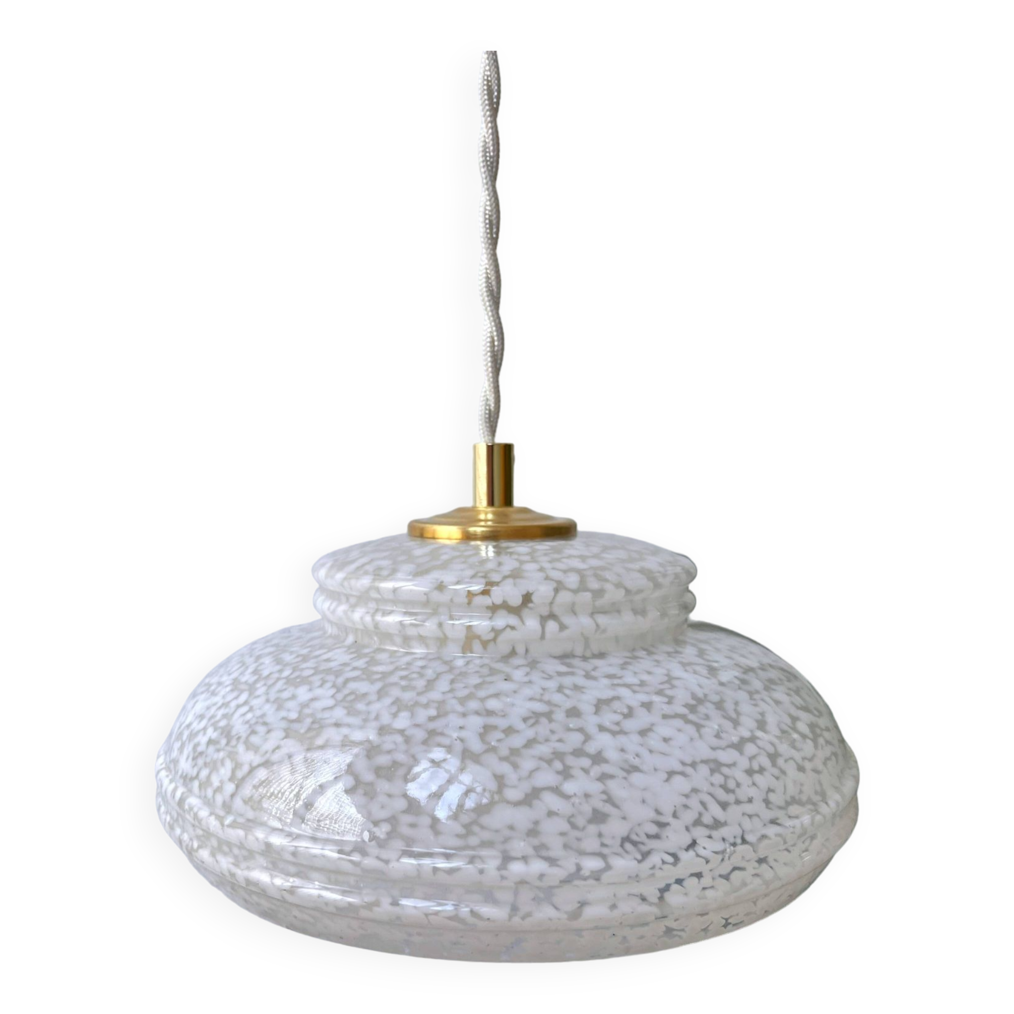 White Clichy glass pendant light with dome - 1930s - 6 copies available