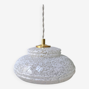 White Clichy glass pendant light with dome - 1930s - 6 copies available