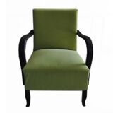 Art Deco armchair in chartreuse green and black wood, fabric upholstery, 1920s.