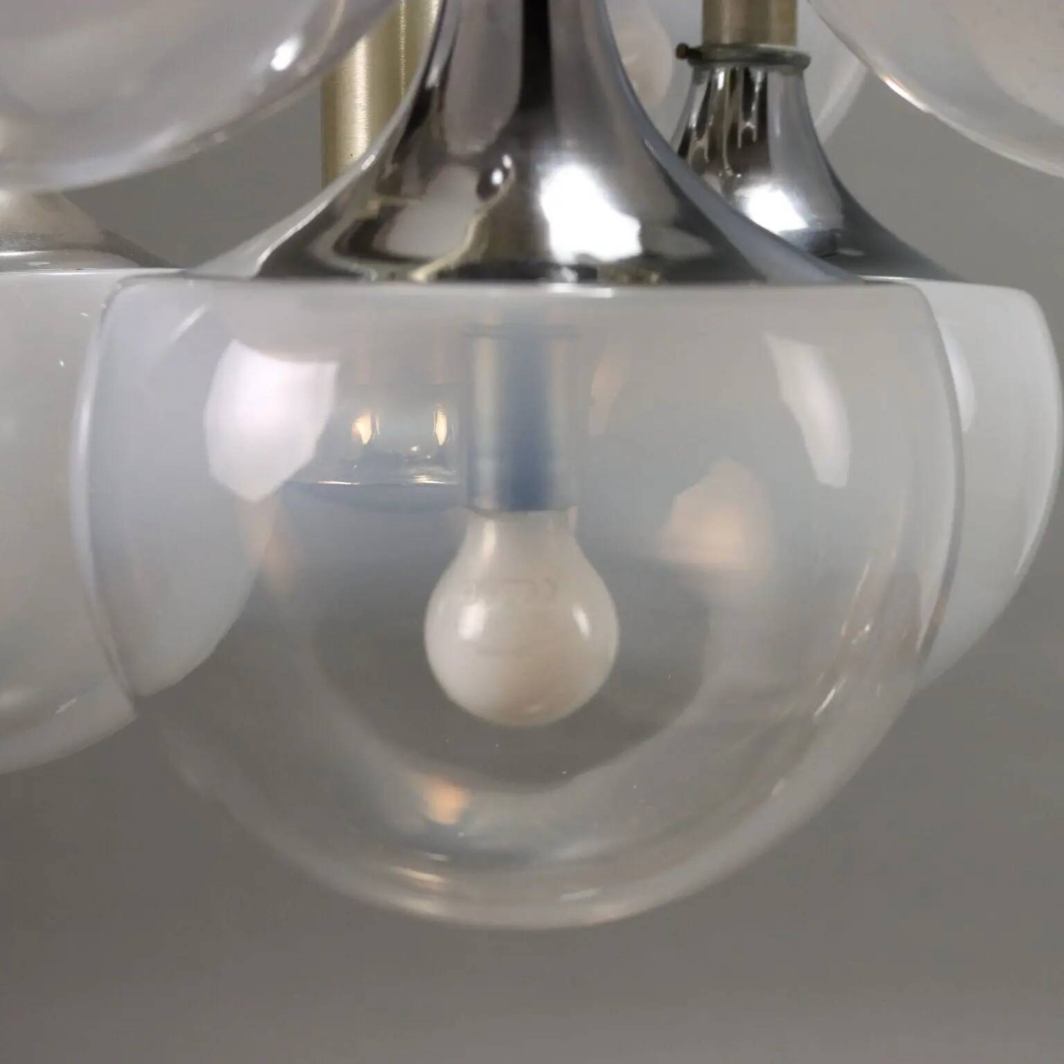 Vintage lacquered steel chandelier with glass spheres, Italy, 1960s-1970s.